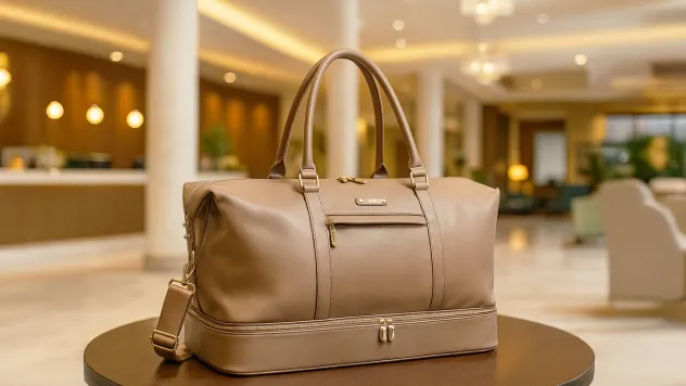 Ellen Tracy Smooth Faux Vachetta Weekender Duffel with Drop Bottom Compartment