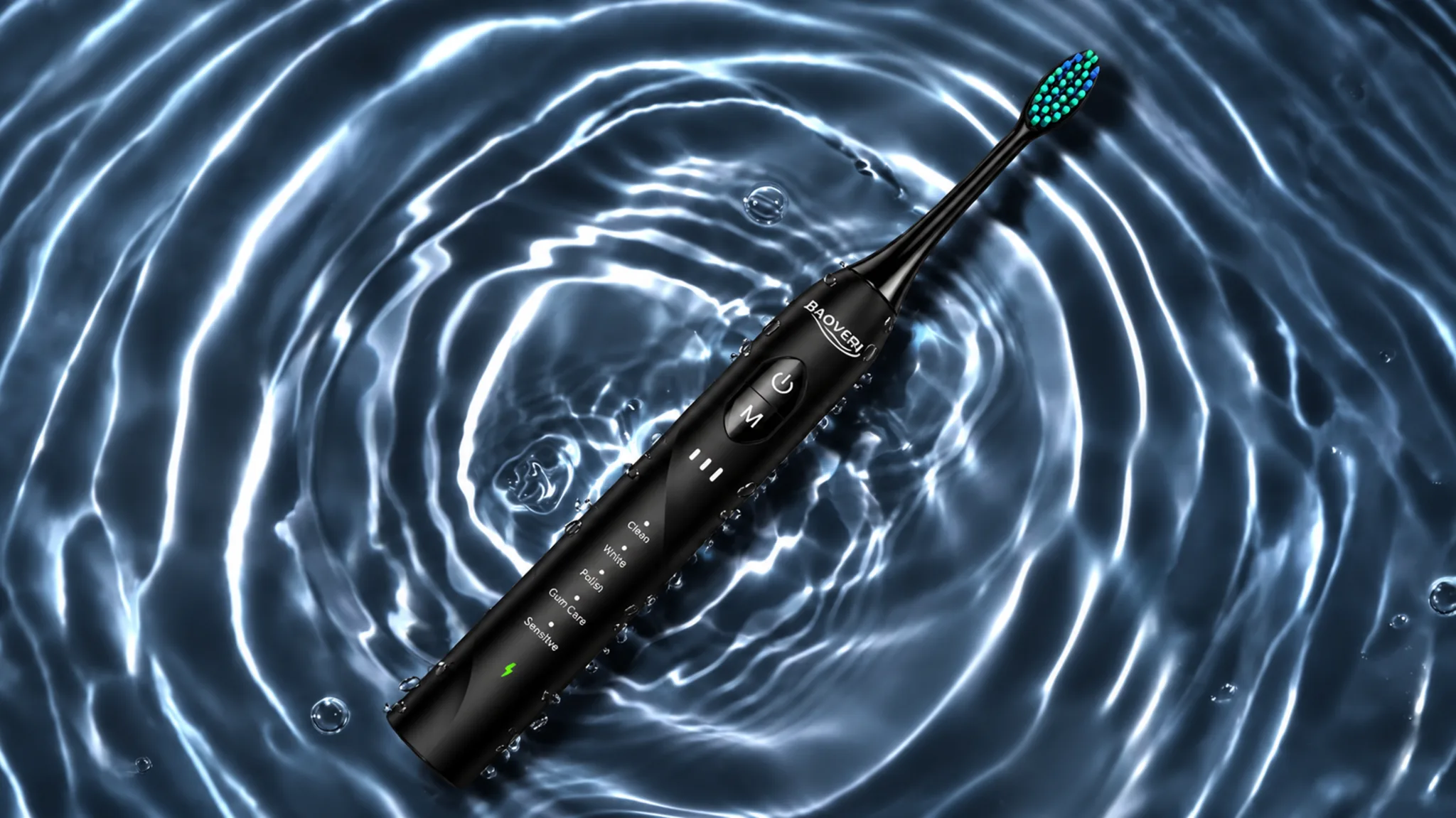 2-Pack: BAOVERI D12 Ultrasonic Whitening Toothbrush with 16 Brush Heads