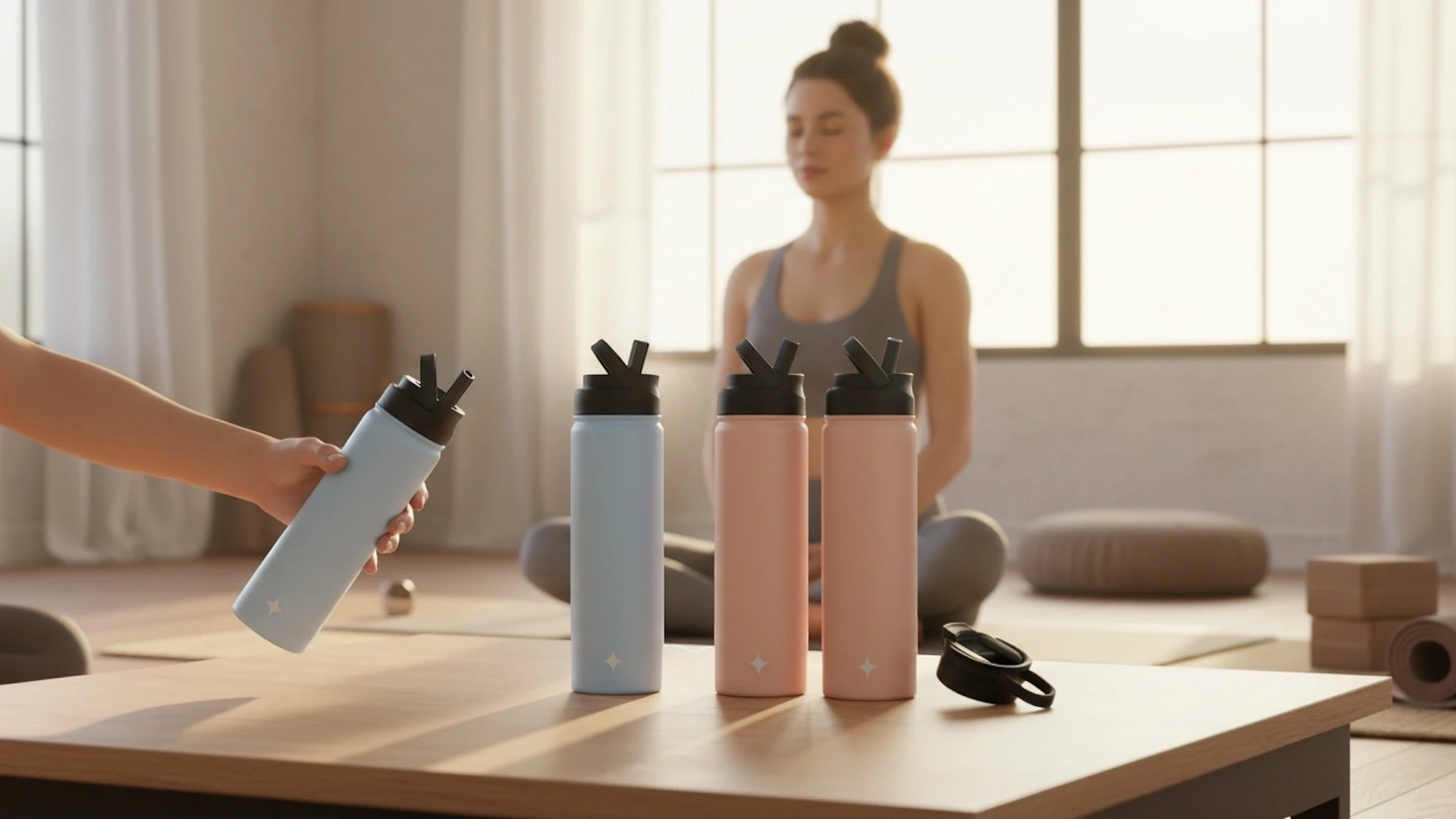 4-Pack: JoyJolt 22oz Water Bottle with Flip Lid & Sport Straw Lid