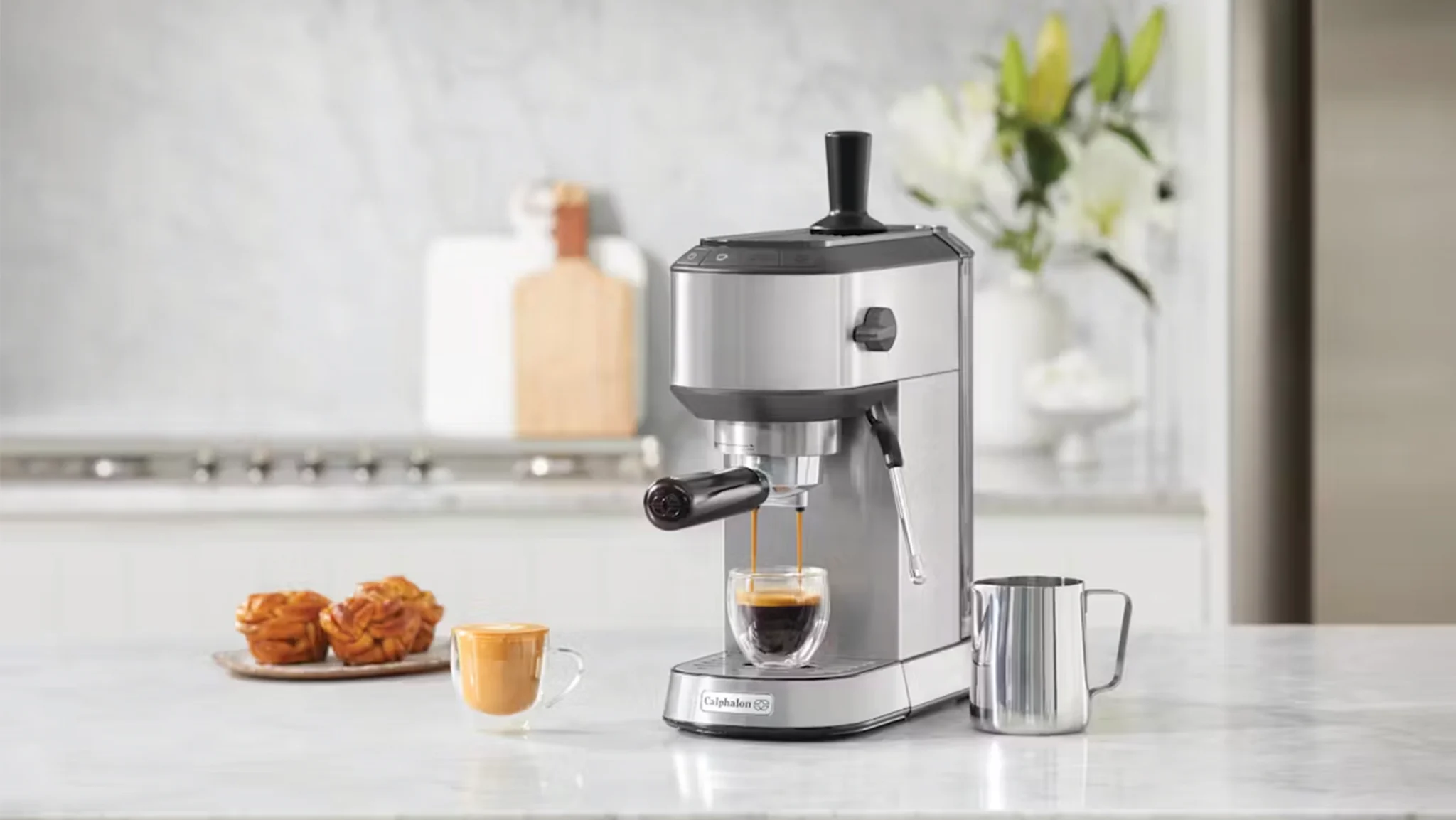 Calphalon Compact Stainless Steel Espresso Machine with Milk Frother