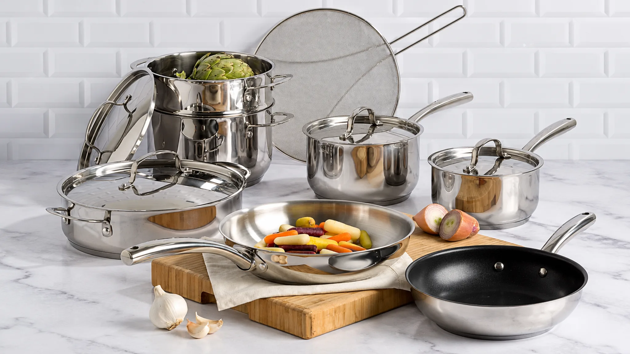 Goodful 12-Piece Classic Stainless Steel Cookware Set