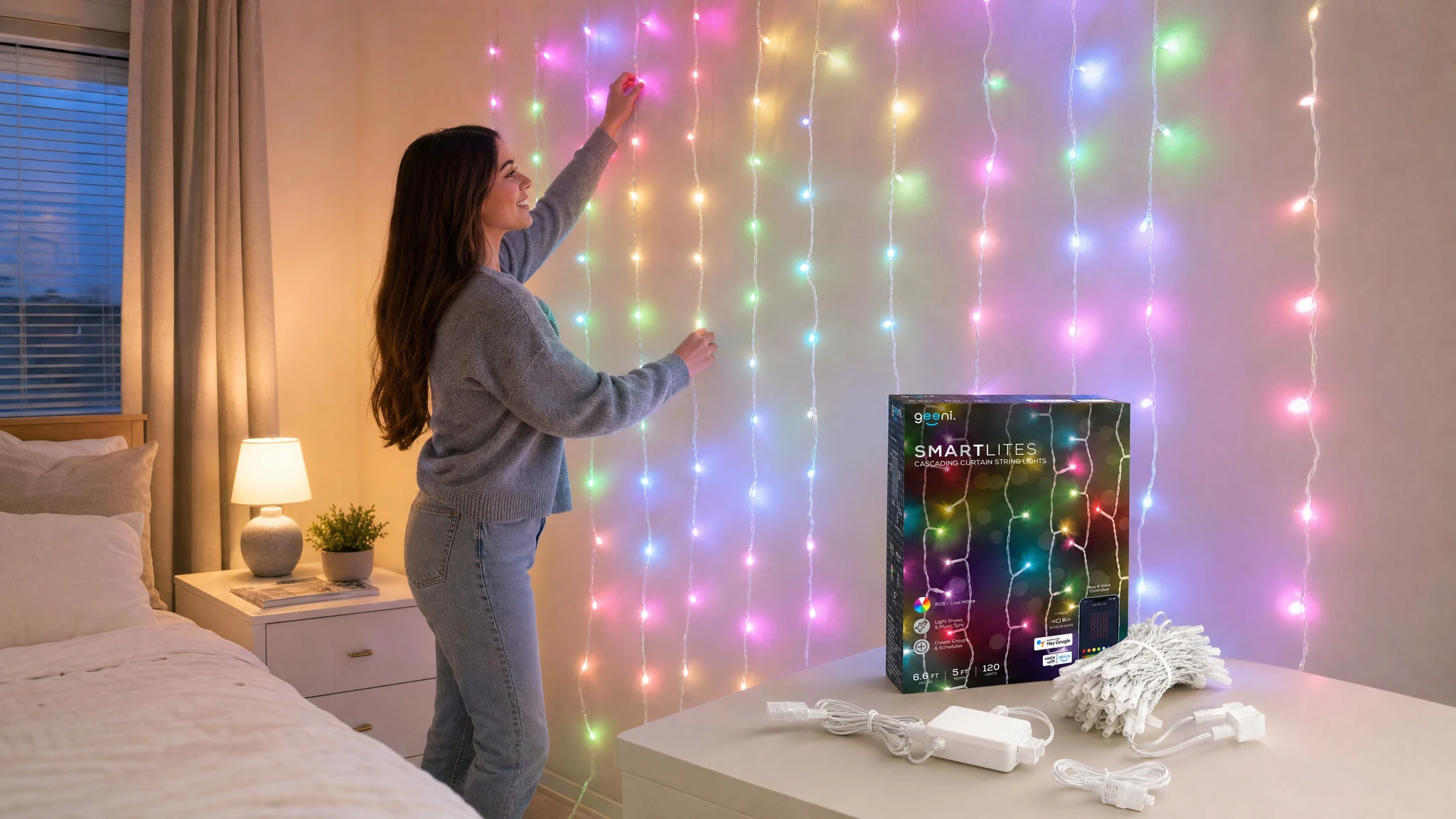 2-Pack: Geeni Smart Cascading Curtain Color String Lights