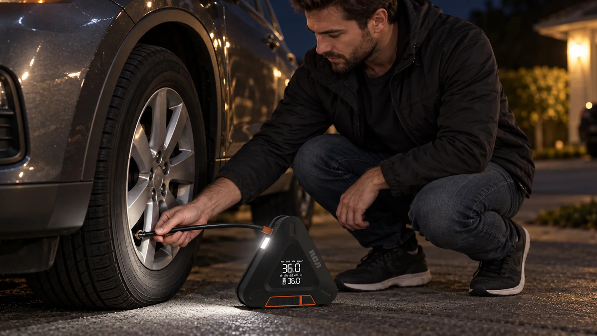 2-Pack: RCA Rechargeable Tire Inflator and Multifunction Emergency Tools