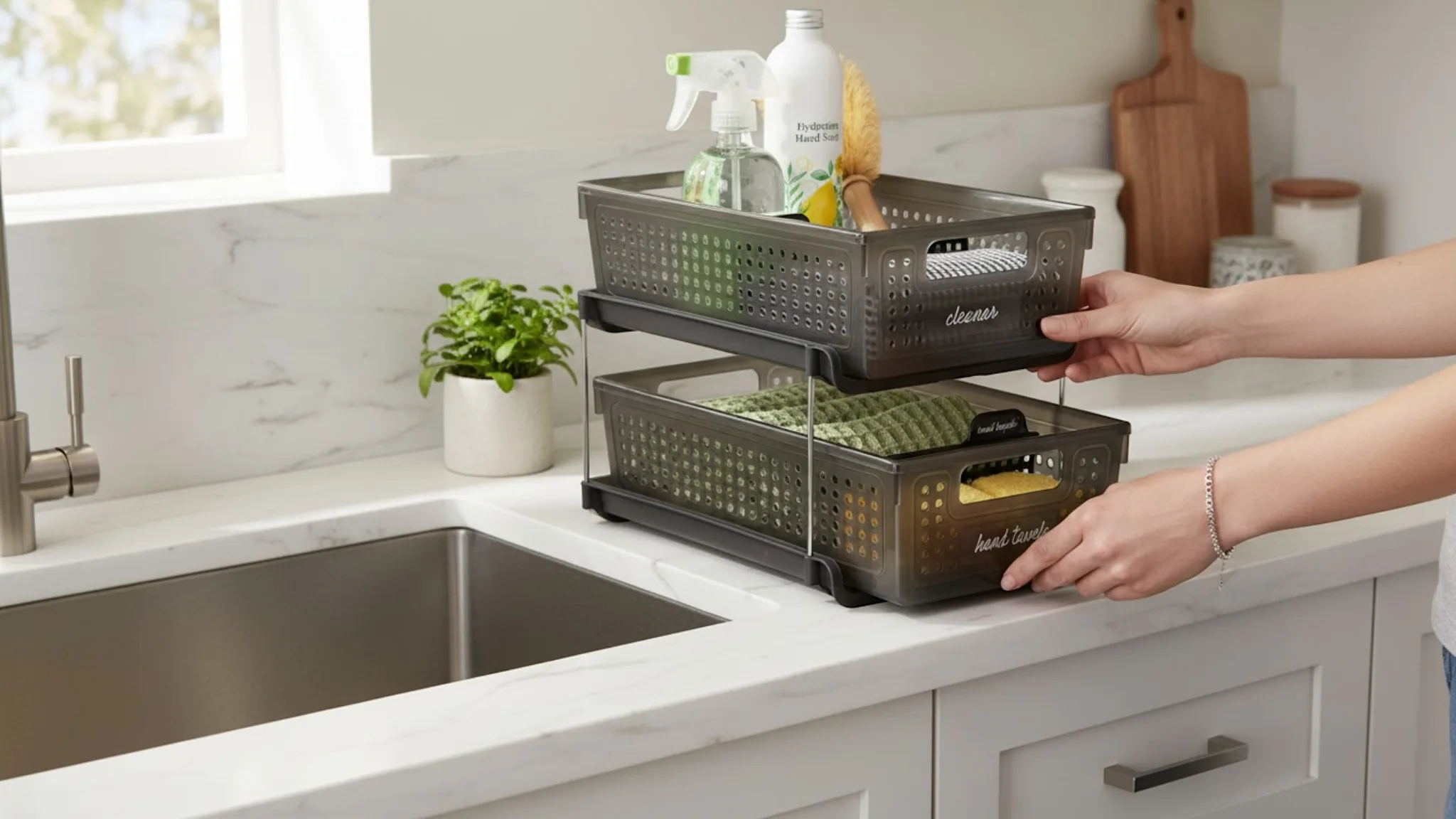 2-Pack: Madesmart Premium Antimicrobial Under Cabinet 2-Tier Organizers