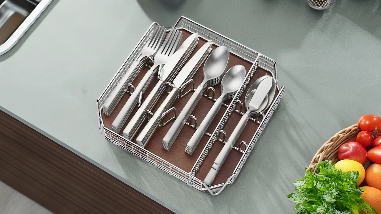Cambridge 45-Piece Gailann Satin Stainless Steel Flatware Set with Caddy