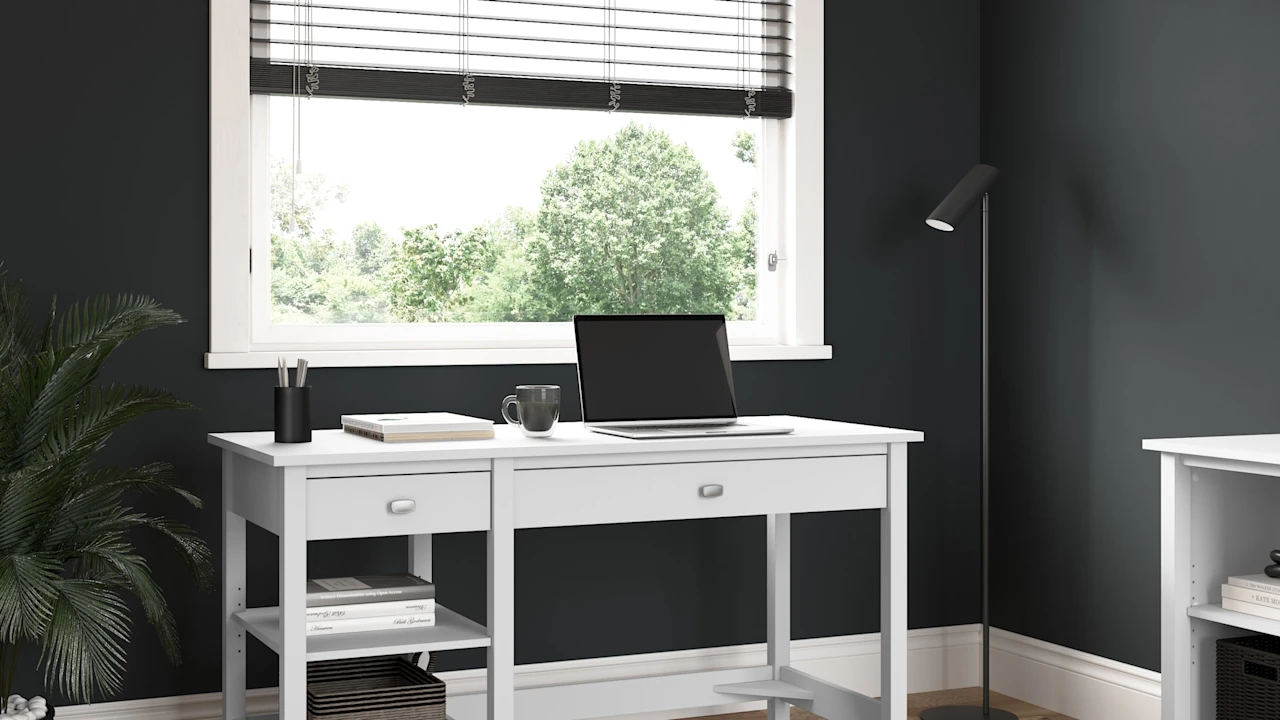 Broadview 54W Computer Desk with Shelves in Pure White