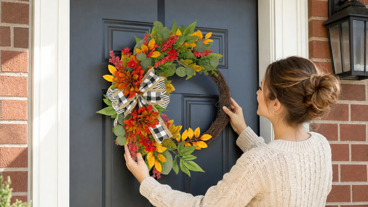 National Tree Company 24" Harvest Wreath with Twig, Dahlia, Eucalyptus & Bow