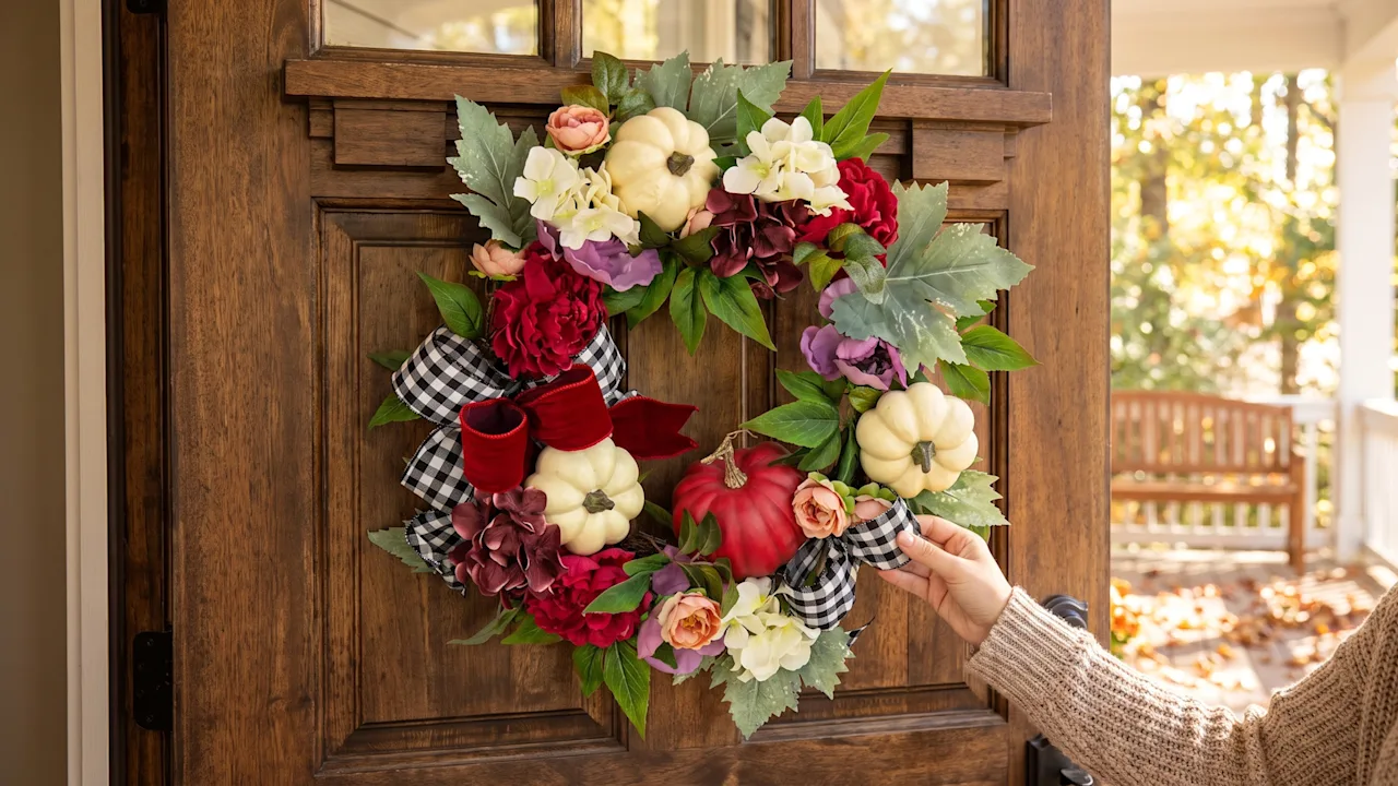 National Tree Company 22" Harvest Wreath with Peony, Pumpkin & Bow