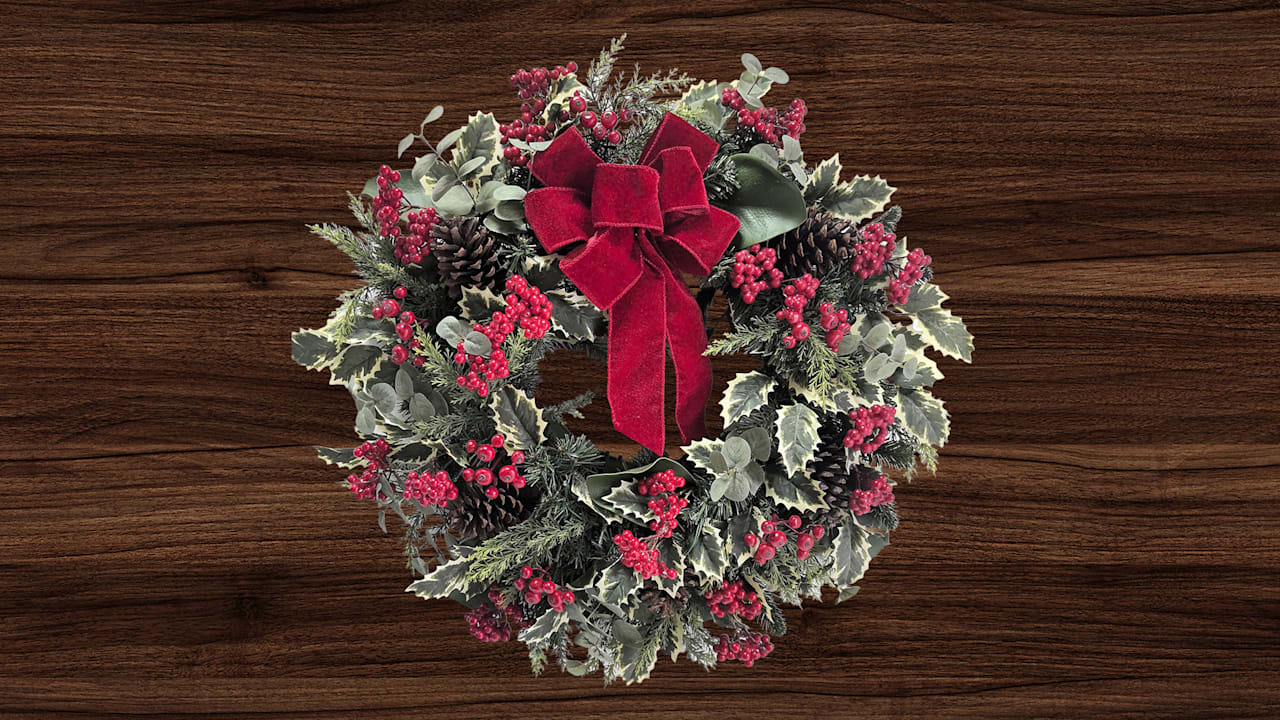 The 26" Cordless Winter Holly & Berries Wreath