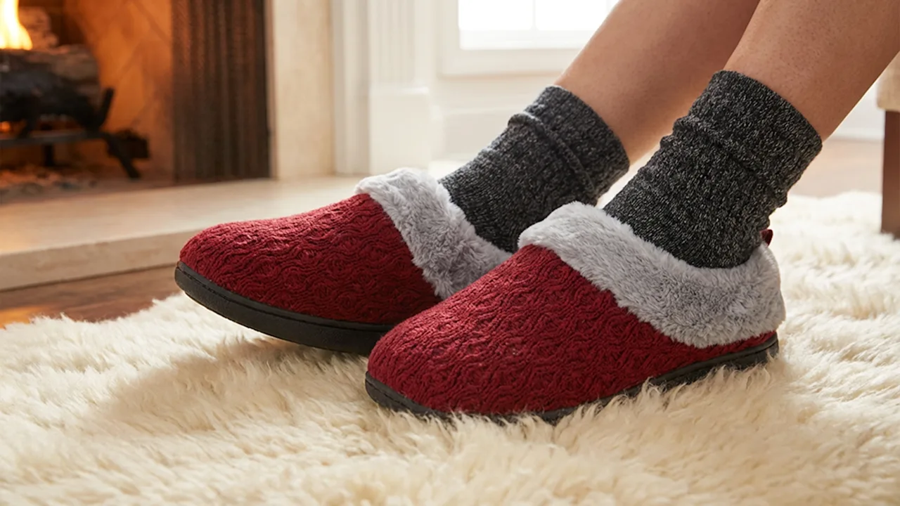 Floopi Womens Ivy Patterned Sweater Knit Faux Fur Clog Slippers