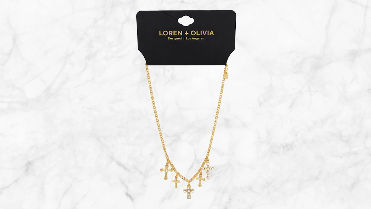 LOREN + OLIVIA Cross Multi Charm Necklace