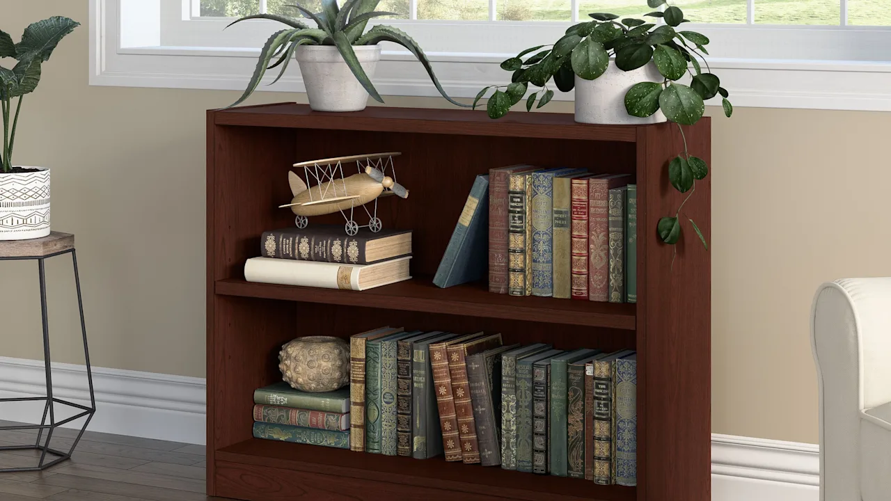 Universal Small 2 Shelf Bookcase in Vogue Cherry
