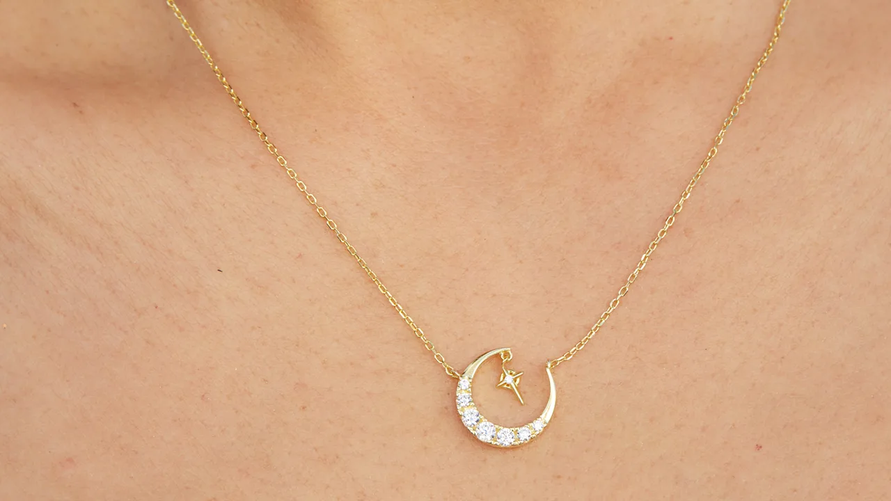 Savvy Cie Cubic Zirconia Moon & Star Necklace