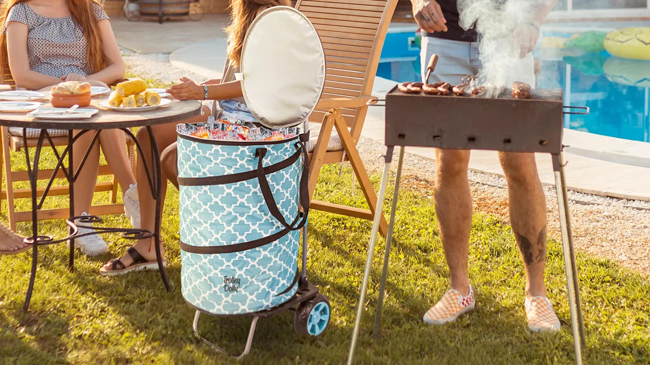 dbest products Bigger Cooler Trolley Dolly Folding Cooler