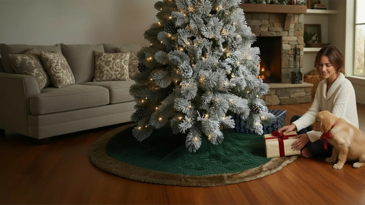 National Tree Company Rural Homestead Quilted Christmas Tree Skirt