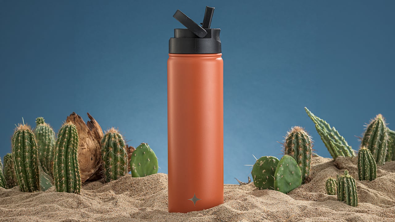 2-Pack: JoyJolt 22oz Water Bottle with Flip Lid & Sport Straw Lid
