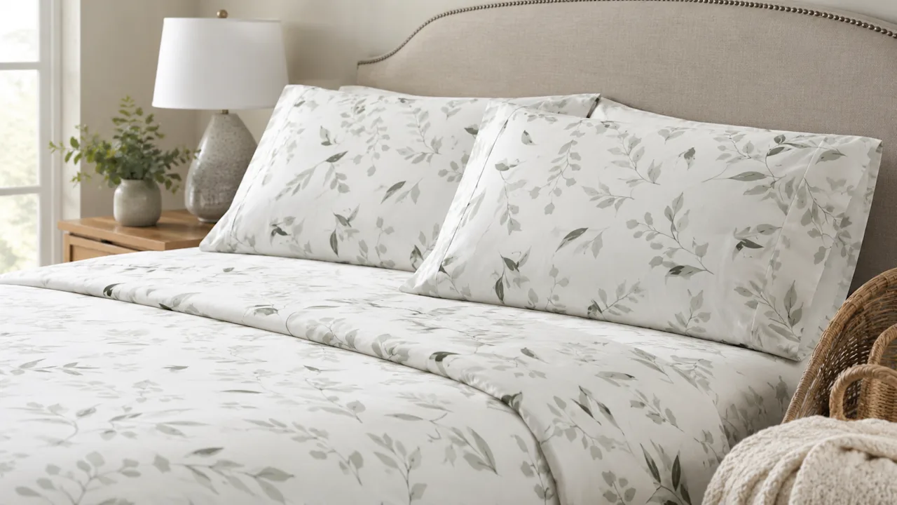 Cloth & Gable Tossed Foliage 4-Piece Pattern Sheet Set (Eucalyptus, Queen)