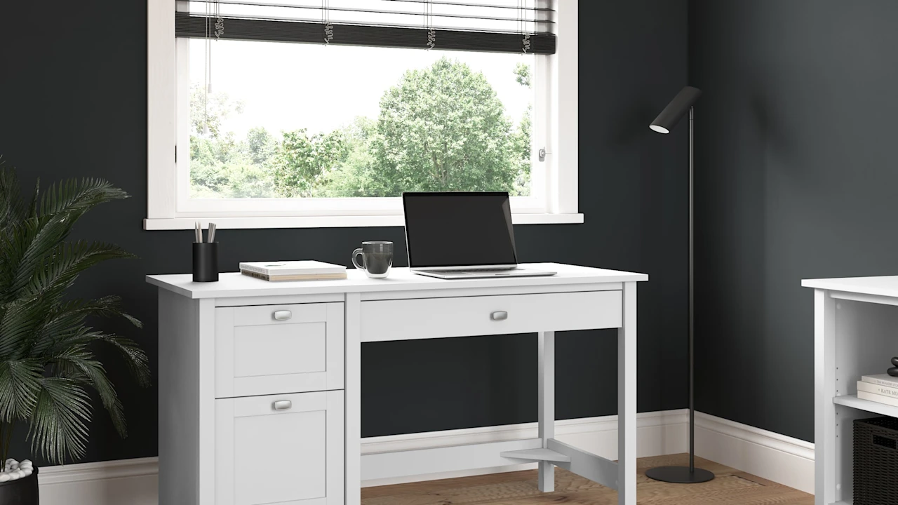 Broadview 54W Computer Desk with Drawers in Pure White
