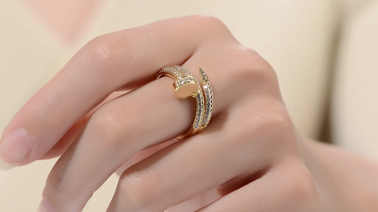 Rachel Glauber 14K Gold Plated Pave Simulated Diamond Bypass Ring