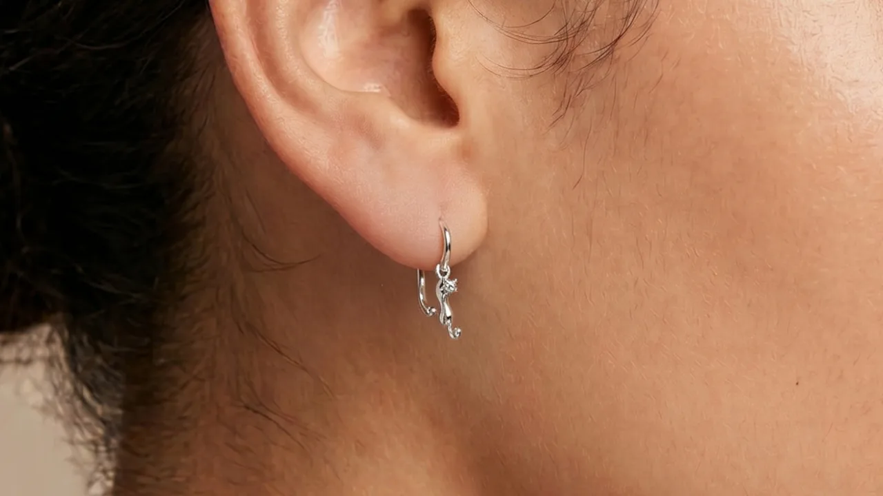 Kylie Harper Sterling Silver Kitty Cat Hoop Earrings