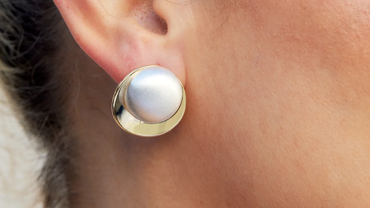 Savvy Cie Two-Tone Oval Domed Stud Earrings