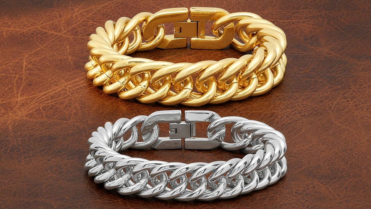 Steeltime Set of 2 Thick Chain Link Bracelets