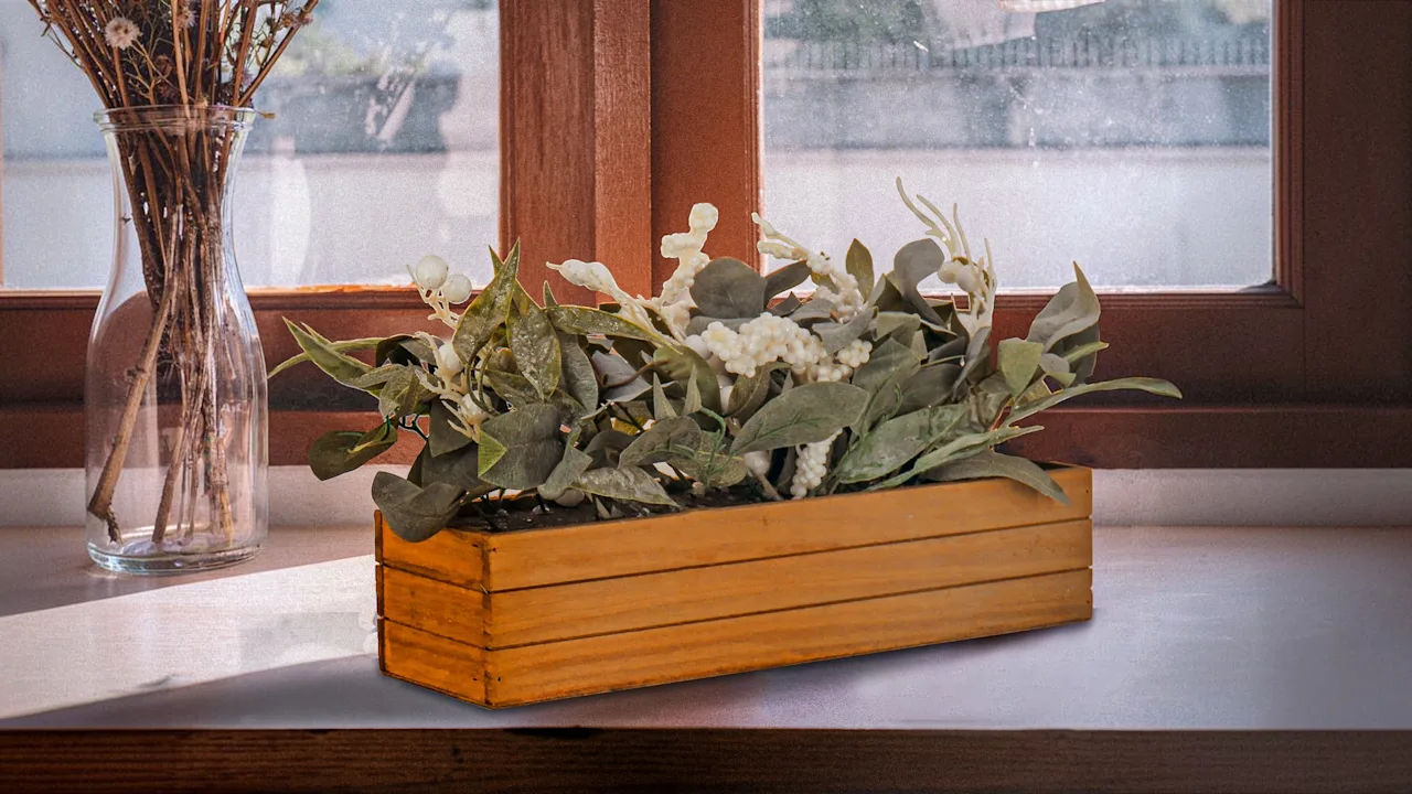 The Frosted-Berry Centerpiece in a Wooden Planter Box