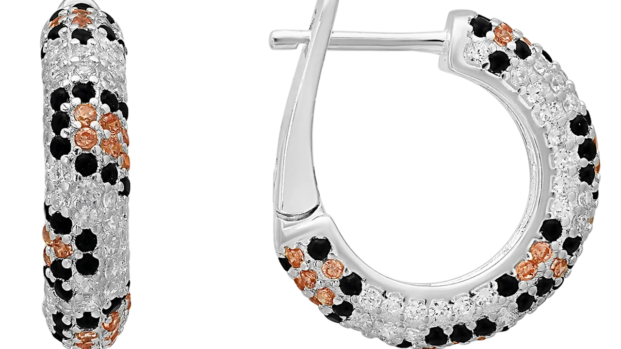 Kylie Harper Sterling Silver Leopard Skin Pave CZ Hoop Earrings
