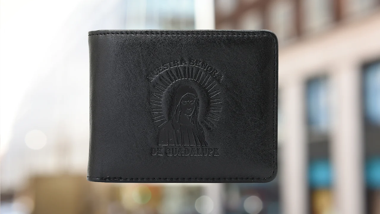 Steeltime Mens Vegan Leather Spanish Our Lady of Guadalupe Wallet