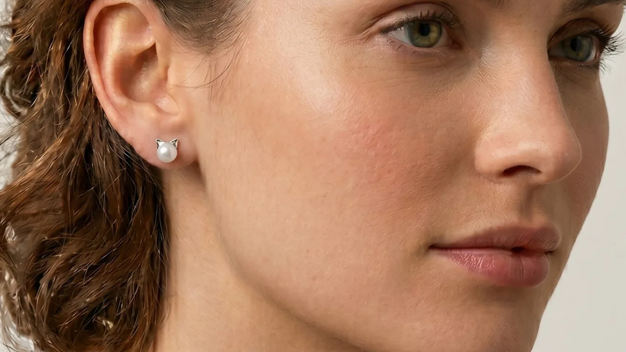 Kylie Harper Sterling Silver Genuine Pearl Kitty Cat Stud Earrings