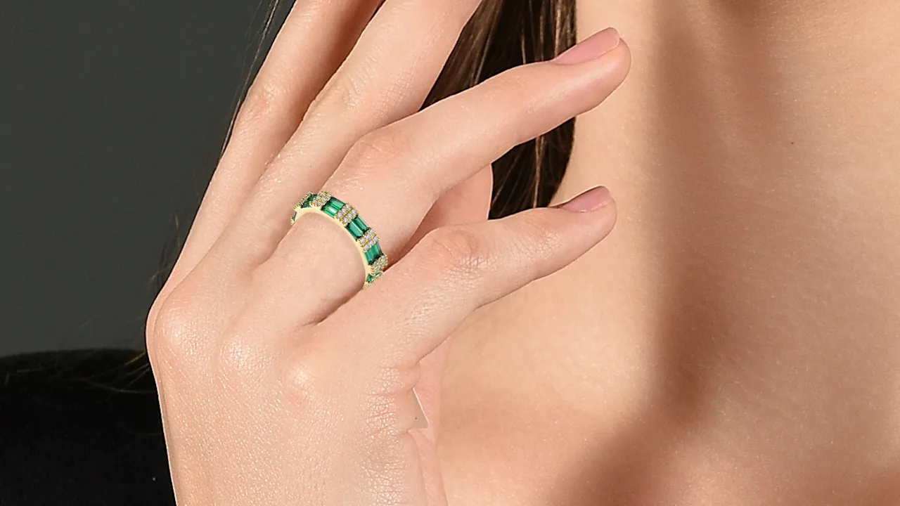 Rachel Glauber Emerald & Cubic Zirconia Double Band Eternity Ring