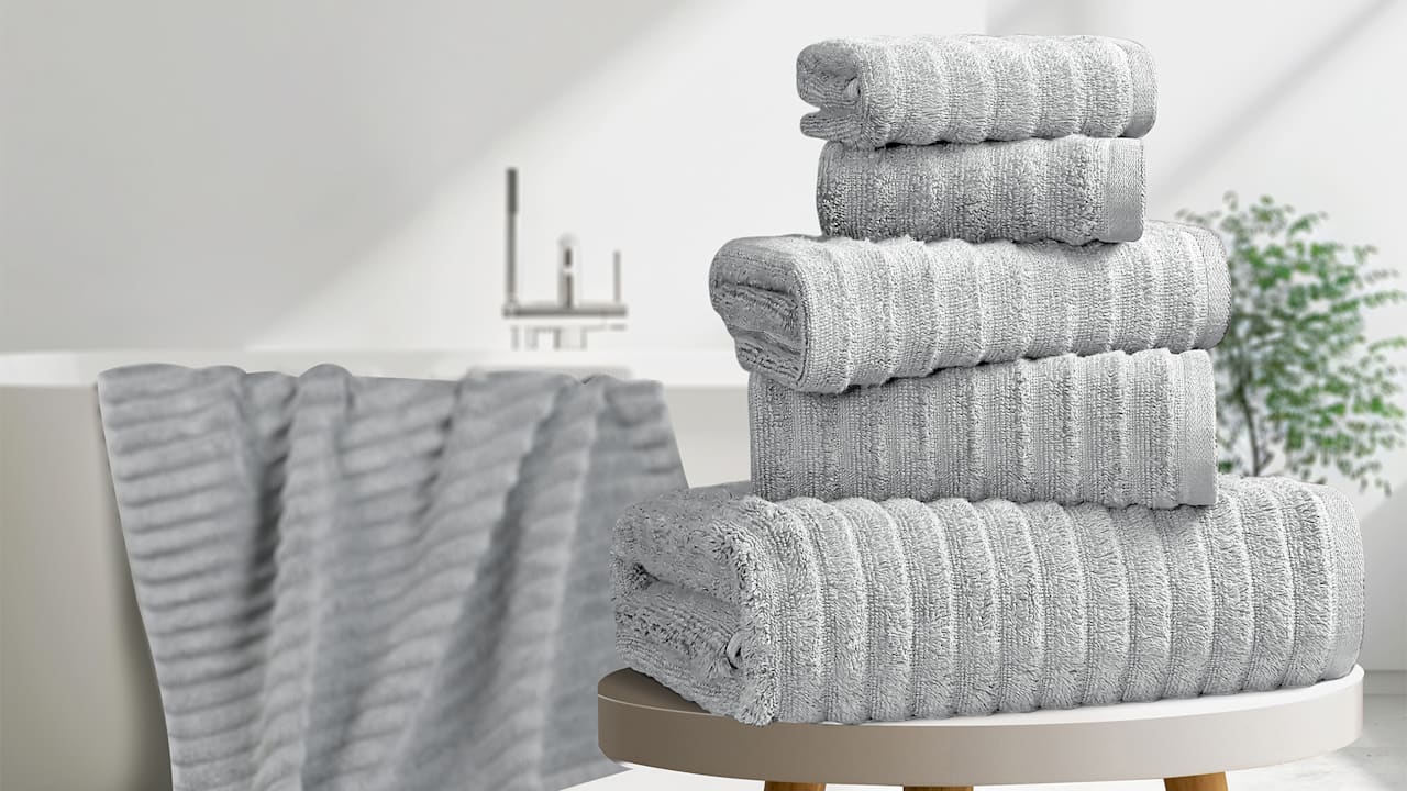 Bibb Home 6-Piece Ribbed Egyptian Cotton Towel Set