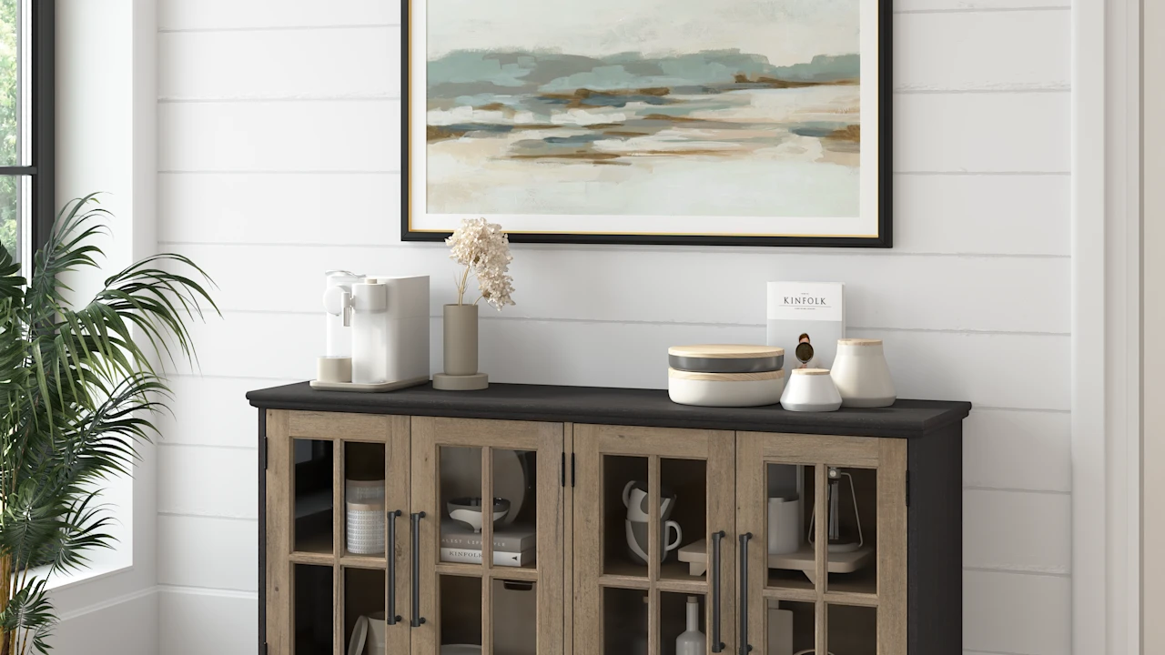 Westbrook 60W Sideboard Cabinet in Vintage Black/Restored Hickory