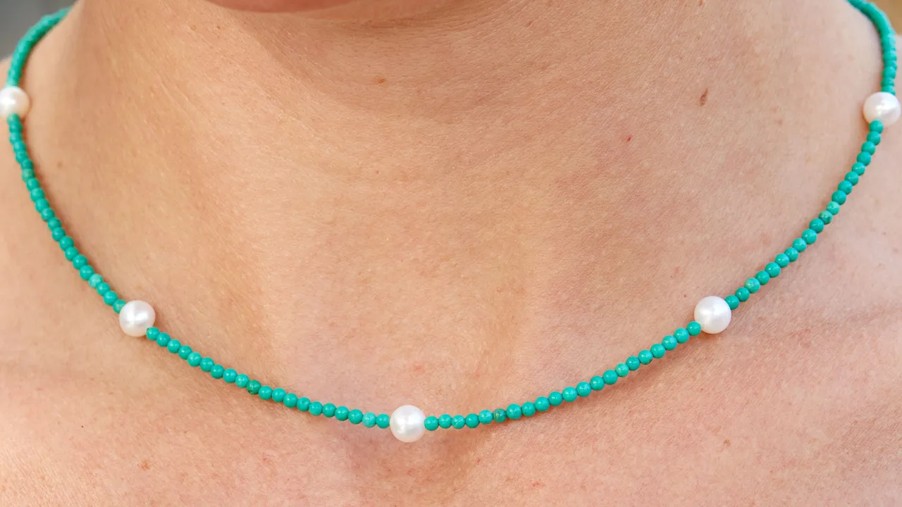 Savvy Cie Turquoise & Faux Pearl Station Necklace