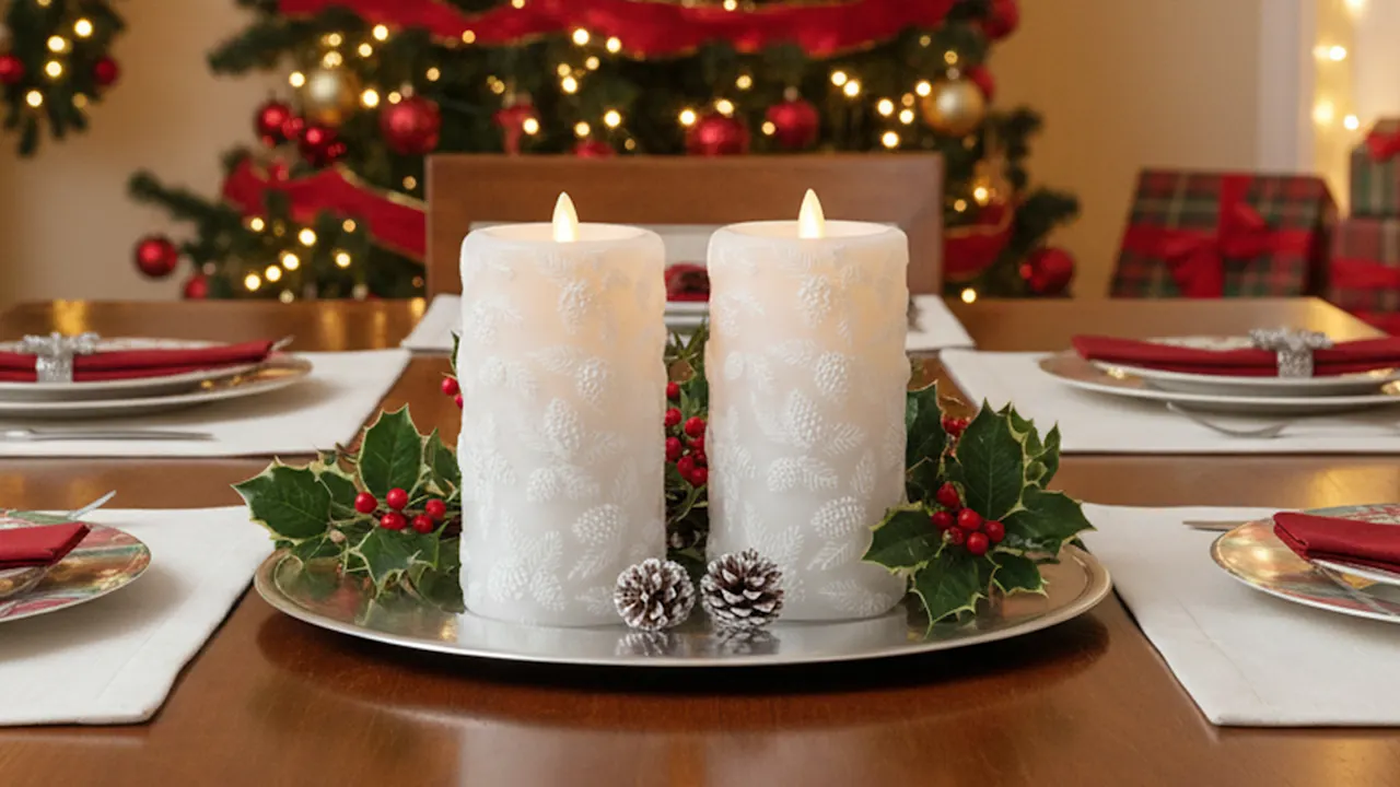 The Sculpted Wax Pinecone and Greenery Flameless Candle Set