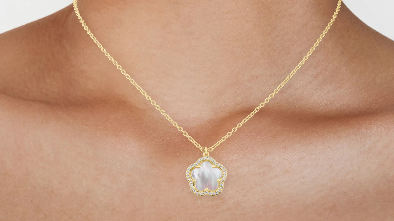CZ by Kenneth Jay Lane 1 Carat TW Pave CZ Trim Clover Pendant Necklace