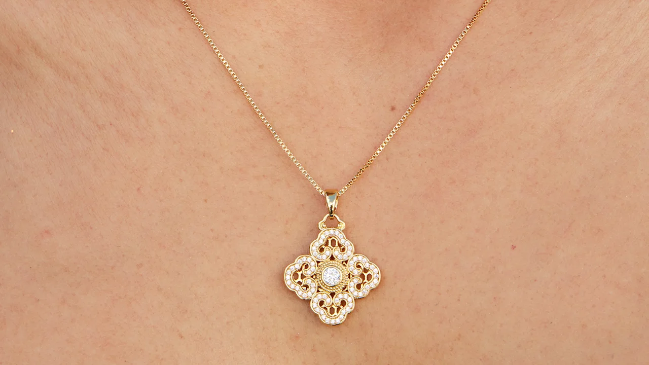 Savvy Cie Fleur-de-Lis Single Pendant Necklace with Cubic Zirconia