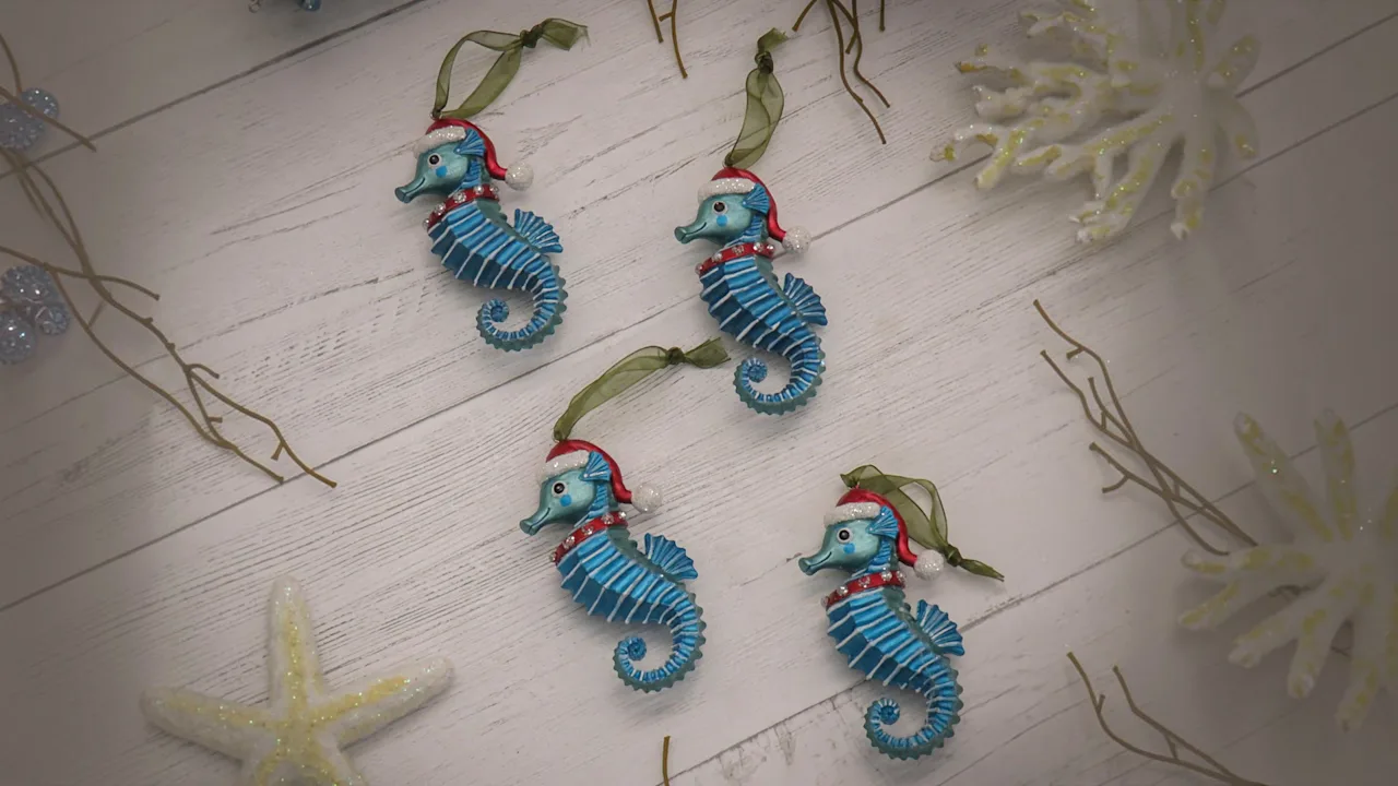 4-Pack: National Tree Company Glass Seahorse Teal Ornaments