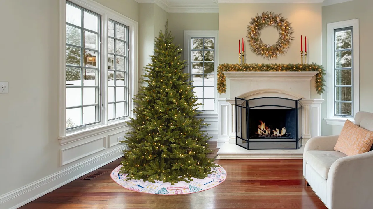 National Tree Company Village Scene Embroidery Velvet Tree Skirt