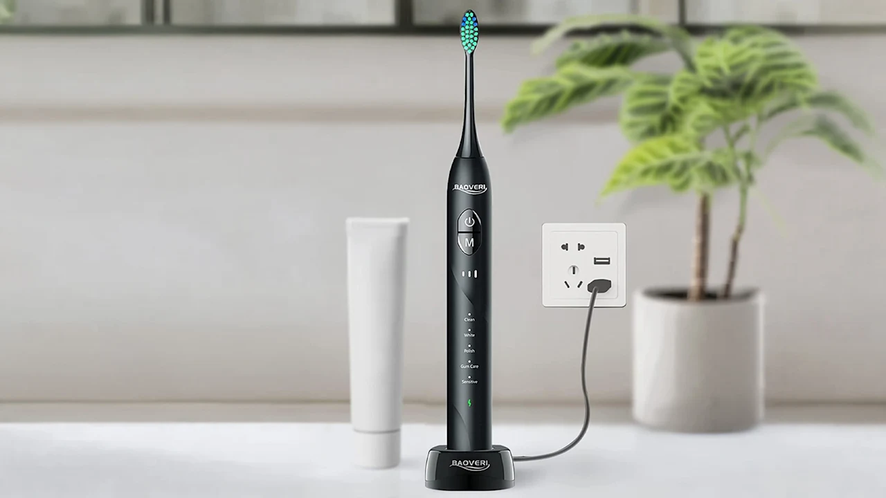 BAOVERI D32 Ultrasonic Whitening Toothbrush, 8 Brush Heads, Wireless Charger