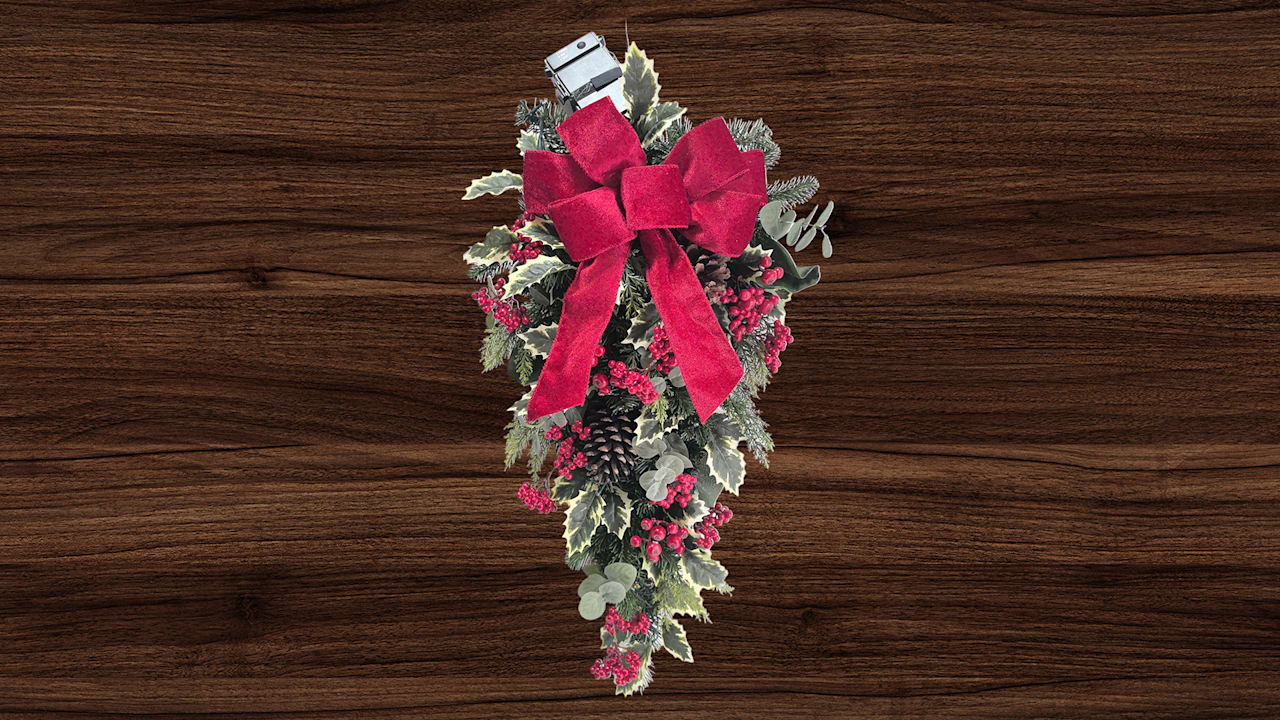 The 30" Cordless Winter Holly & Berries Teardrop