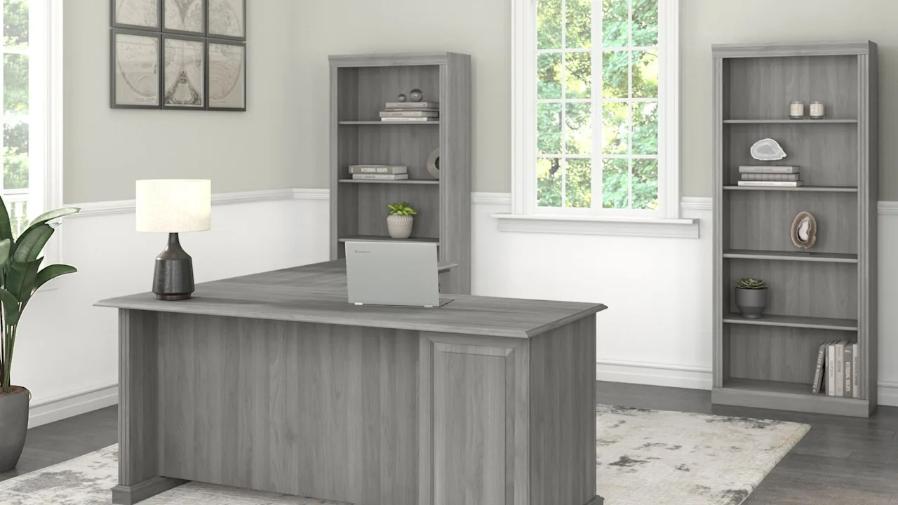 Saratoga L Shaped Computer Desk and Bookcase Set