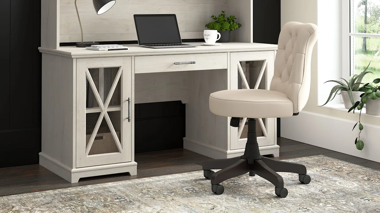 Lennox 60W Farmhouse Desk with Hutch and Keyboard Tray