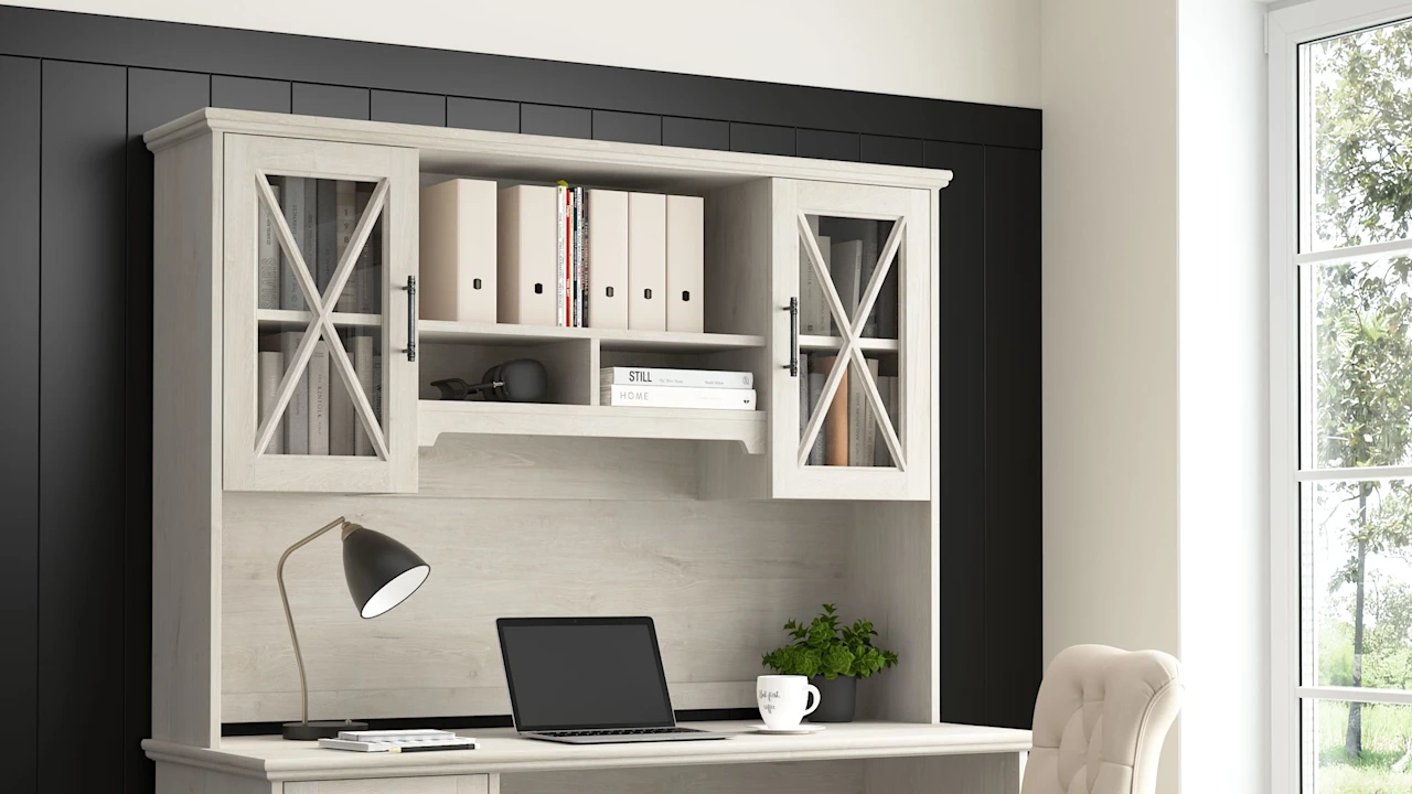 Lennox 60W Farmhouse Desk with Hutch and Storage Cabinet