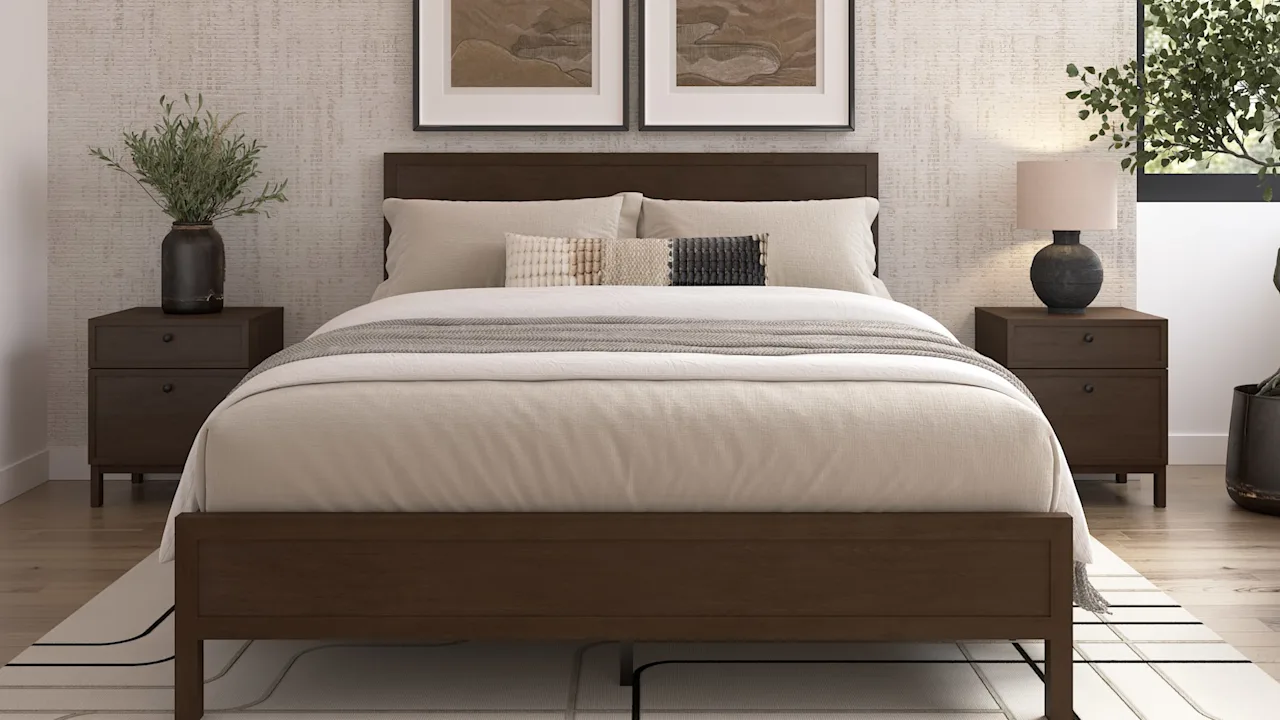 Bush Home Avery Queen Platform Bed with Set of 2 Nightstands with Drawers