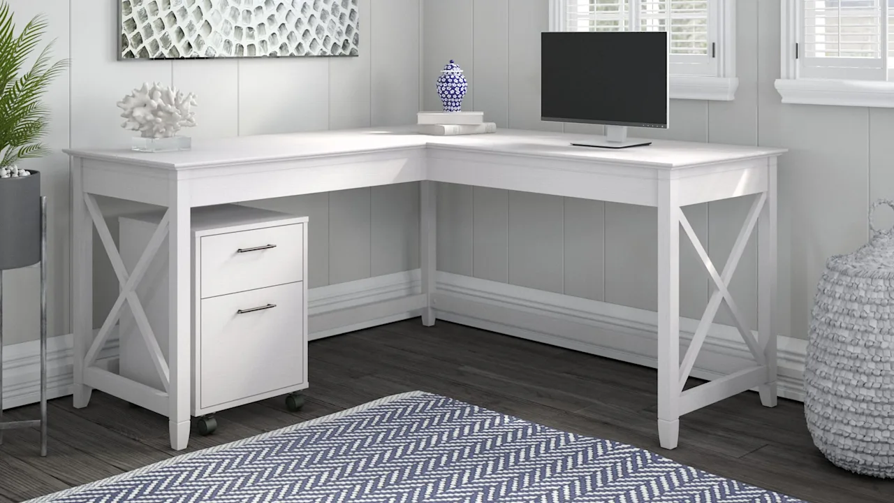 Key West 60W L Shaped Desk with 2 Drawer Mobile File Cabinet