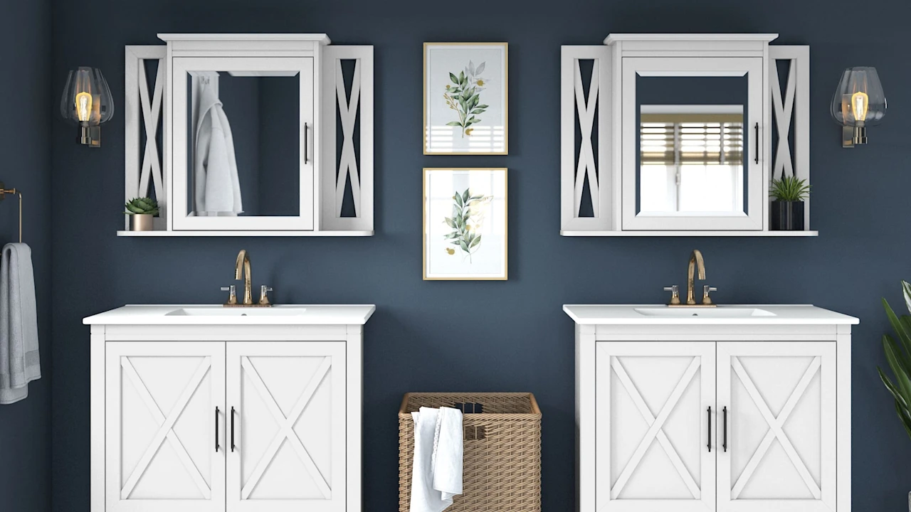 2-Pack: Key West 64W Vanity Set with Sinks and Medicine Cabinets in White Ash