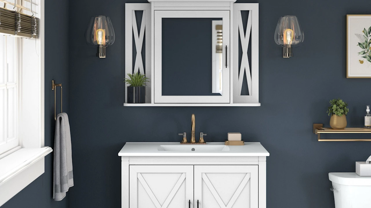 Key West 32W Bathroom Vanity Sink with Mirror in White Ash