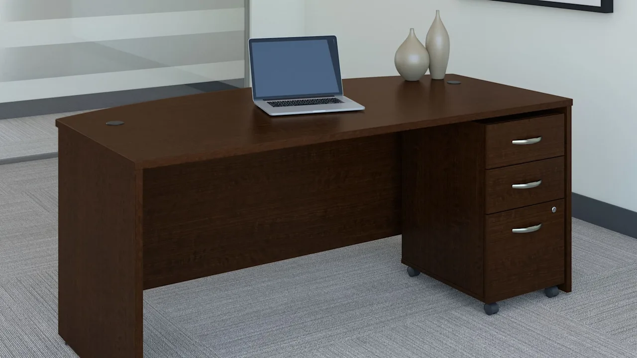 Series C 72W x 36D Bow Front Desk with Mobile File Cabinet