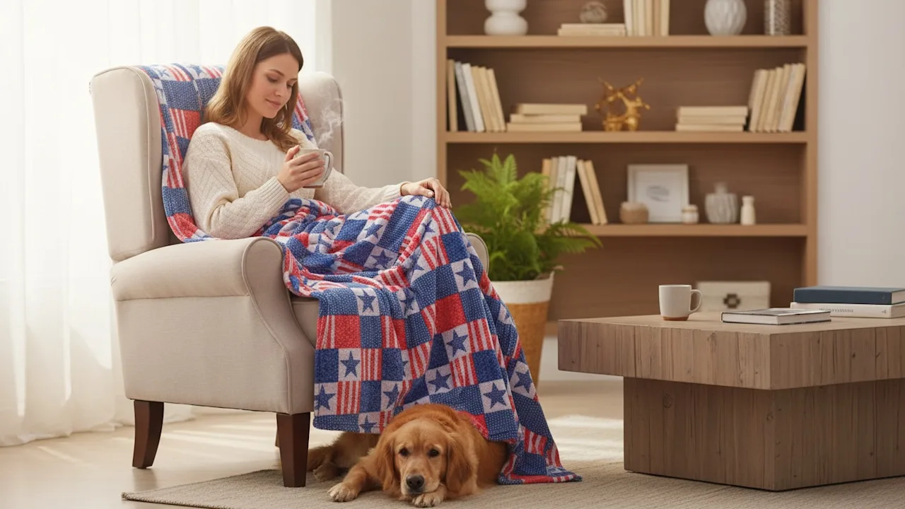 Luxury Home Patriotic Patchwork Micro Plush Throw Blanket
